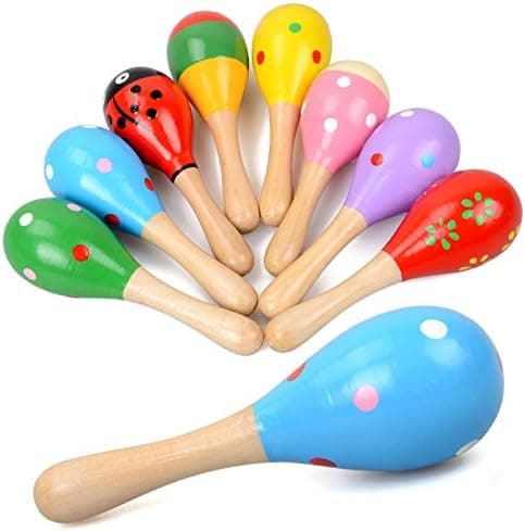 Islmlisa Mini Wooden Maracas Rattles Egg Shaker Kids Musical Party Favor Kid Baby Shaker Sand Hammer Toy (Random Color Pattern)
