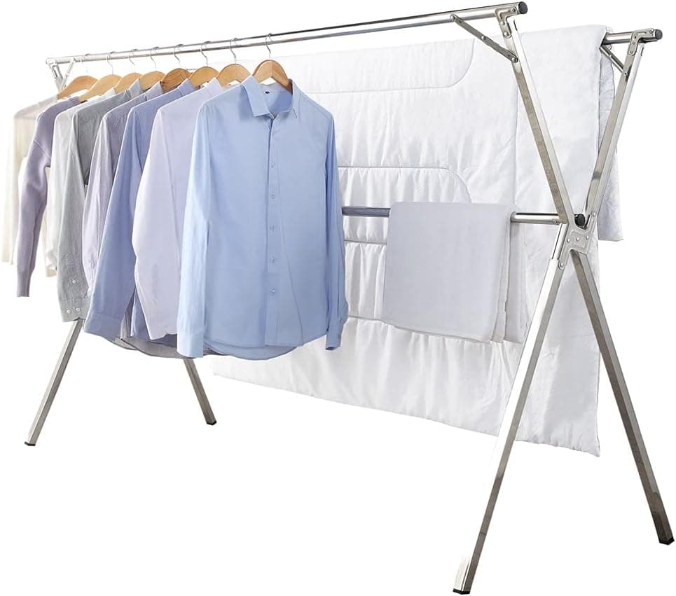 GISSAR Clothes Drying Rack for Laundry Foldable,Stainless Steel Laundry Drying Rack for Indoor Outdoor,Foldable Easy Storage Clothes Fack for Drying,Garment Rack Space Saving, 78 Inches