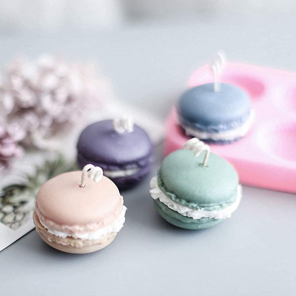 6-Cavity 3D Macaroon Macaron Hamburger Silicone Mold for DIY Fondant Candy Making Chocolate Lollipop Desserts Ice Cube Gum Clay Mini Soap Bath Bomb Biscuit Plaster Cupcake Topper Cake Decor Moulds