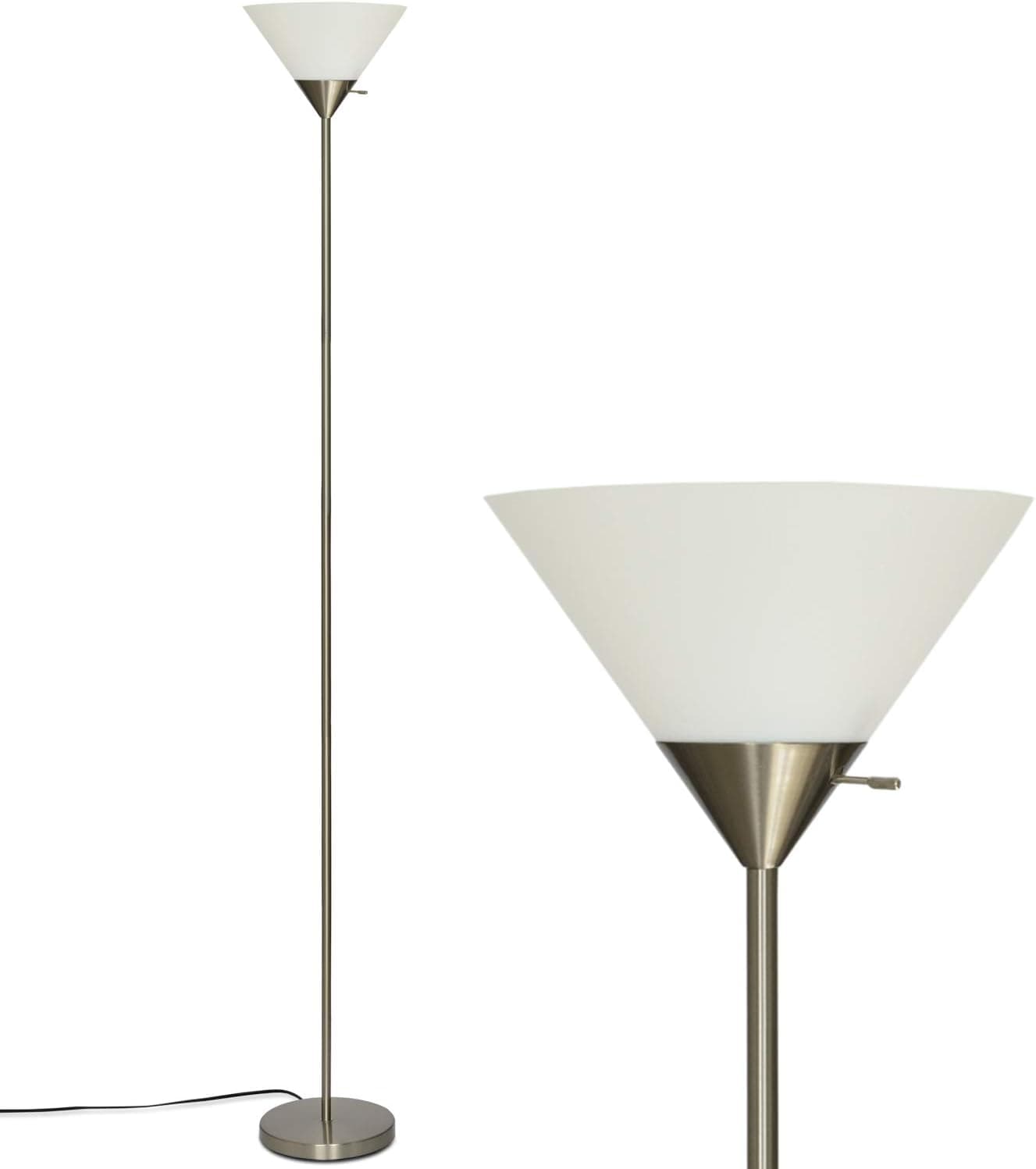 Torchiere Floor Lamp with Frosted Shade for Living Room and Bedroom (Brushed Nickel)