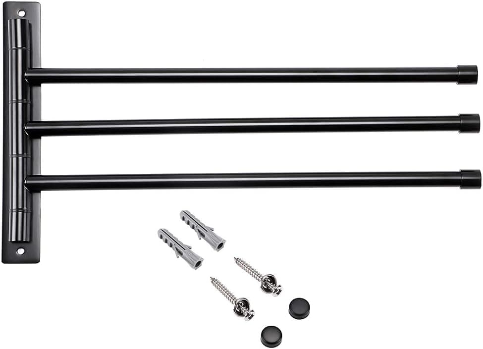 Sumnacon Wall Mounted Swing Towel Bar - Silver Stainless Steel Bath Towel Rod Arm, Bathroom/Kitchen Swivel Towel Rack Hanger Holder Organizer, Folding Space Saver Towel Rail (3 Bar Black)