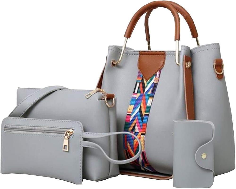 Women handbags purse PU Leather Top handle Shoulder bag Satchel hobo Tote Bags set 4pcs
