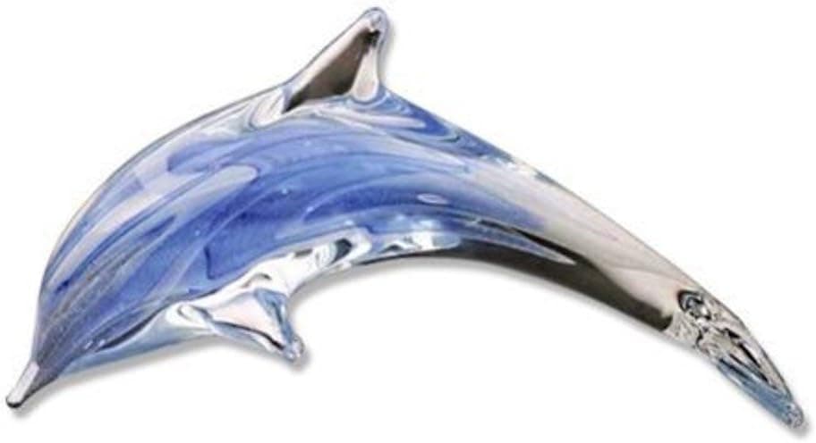 Dynasty Gallery Blue Glass Dolphin with Swirls That Glow in The Dark 5 Inches x 2.5 Inches