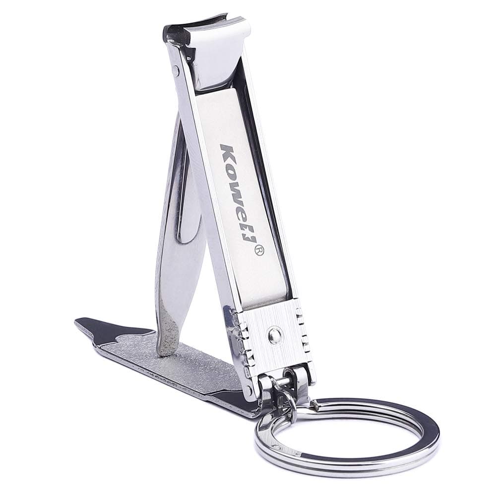 Kowell, Multi Nail Clippers with Nail Files, Nail Cleaner (Screw Driver) and Key Ring, Stainless Steel, Slim Nail Clippers for Men, Women, Home, Travel Gift