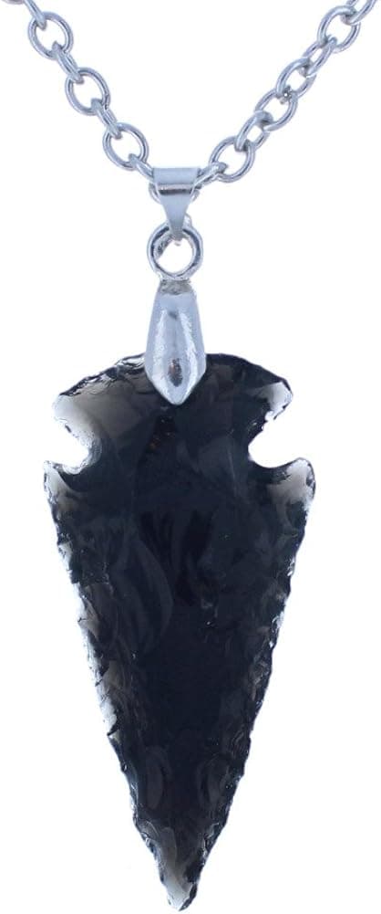 Timeless-Treasures Black Obsidian Arrowhead Mens & Women's Pendant with Free Stainless Steel Chain Necklace