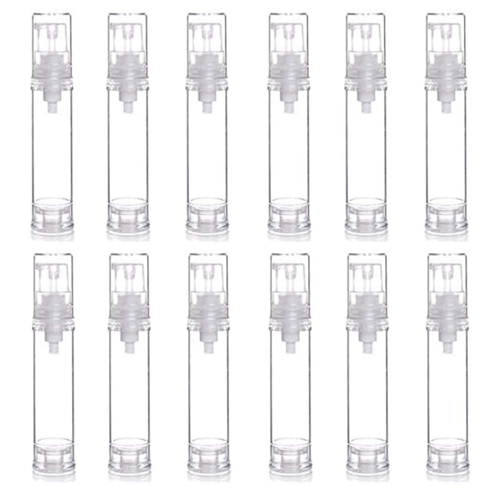ConStore 12pcs Plastic Vacuum Pump Press Bottles Empty Airless Lotion Bottle Refillable Cosmetic Storage Container Vial Jars Portable Travel Cream Lotion Container Pot (10ml)