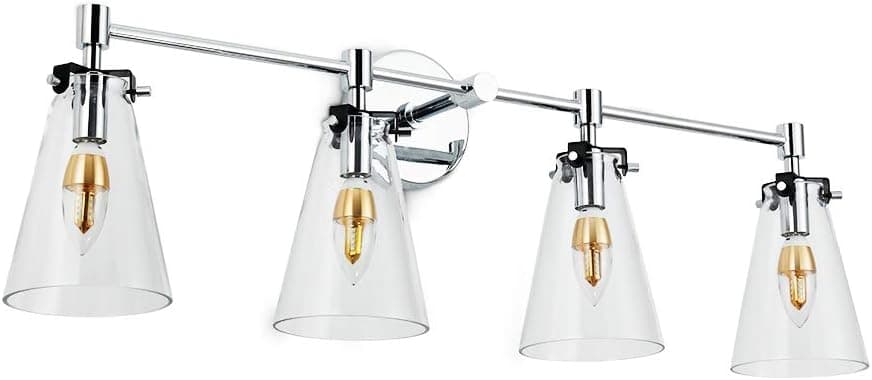 Bathroom Vanity Light Fixtures,32in E12 4-Light Stainless Steel Mirror Front Vanity Lighting, Bath Wall Sconce Lamp with Clear Glass Shades(Exclude Bulbs)-SB1588 (4T)