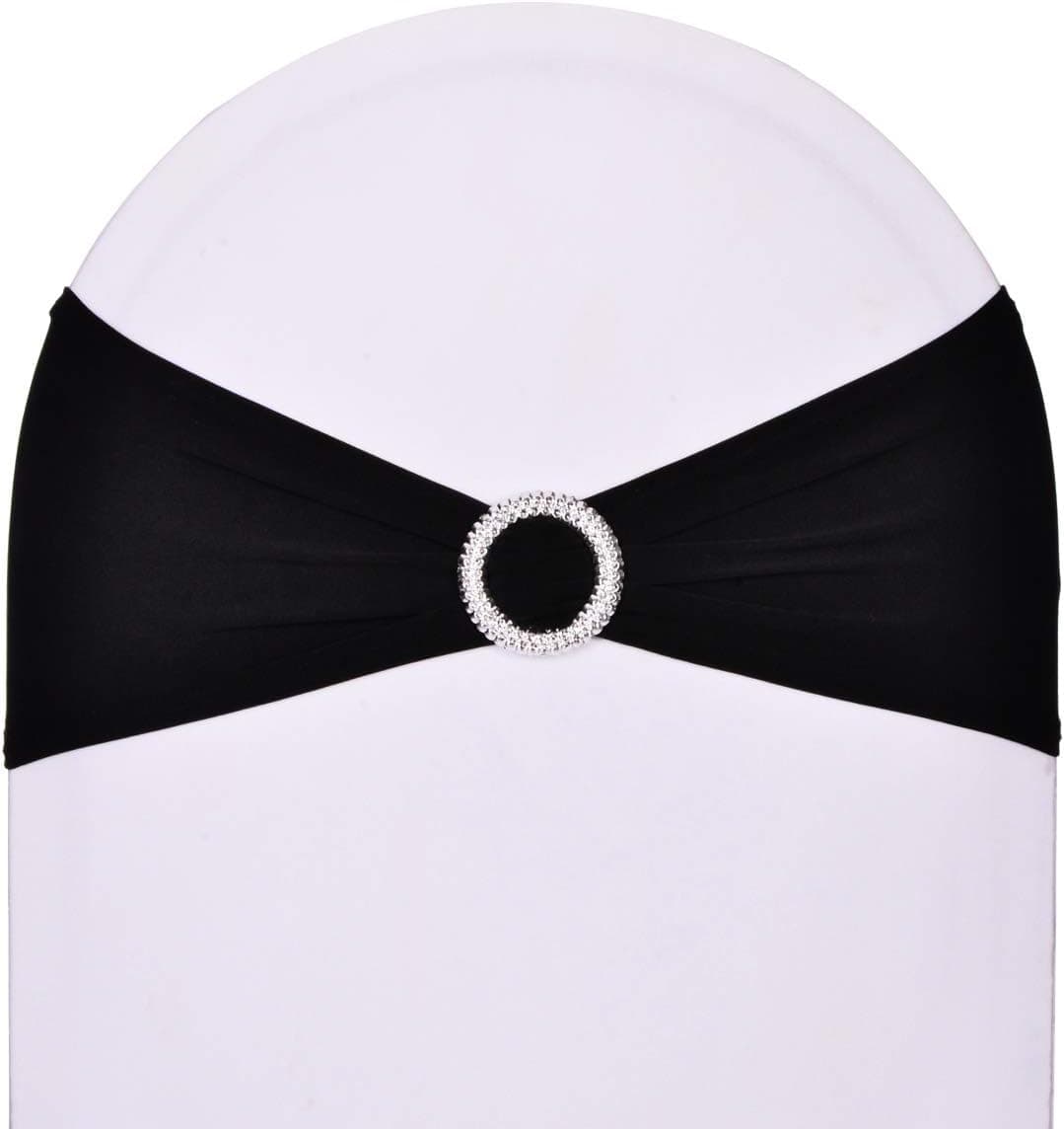 SweetEasy 10pcs Black Spandex Chair Sash Bands Stretchable Fitted for Chair Covers Backs Christmas Baby Shower Parties Decoration Engagement Event Birthday Graduation Ceremony Decorative Bow Ties