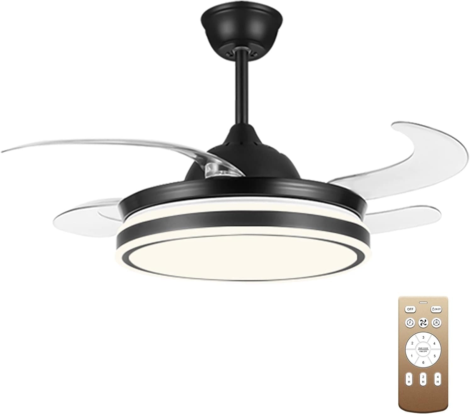 Modern Retractable Ceiling Fan with Lights Remote Control,36 Inch Dimmable LED Chandelier Ceiling Fan, 6 Speed,3 Time Settings,Color Light Change,Invisible Indoor Fandelier for Bedroom Living Room