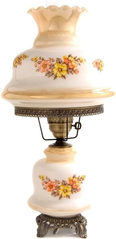 27 in. Rhombus Hurricane Table Lamp in Floral w 14 in. Shade