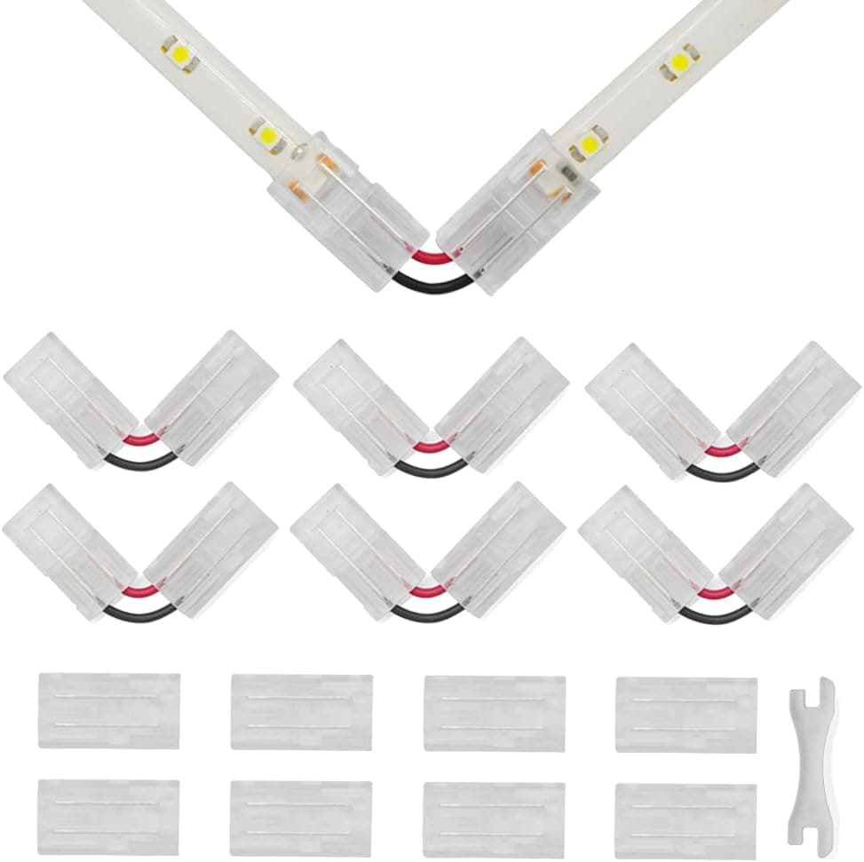 L Shape LED Connectors for Strip Lights,Right Angle Corner LED Strip Connectors,Solderless LED Light Strip Adapter for Single Color RGB LED Tape Lights (for 2 Pin 8mm Single Color Strip Lights)