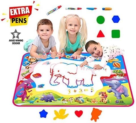 Picasso Kid Aqua Magic Doodle Mat Extra Large XL Aquadoodle 5 Color Water Painting Drawing Kit Travel Accessories 34" x 22.5” Pens Stencils Brush Tools for Boys Girls Toddlers Perfect Gift