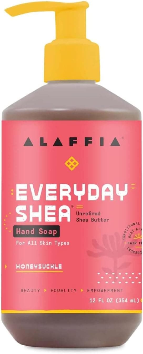 Alaffia - Everyday Shea Liquid Hand Soap, Helps Clean, Moisturize, and Refresh Hands with Shea Butter, Moringa Leaf, Argan and Coconut Oils, Fair Trade, Honeysuckle, 12 Ounces