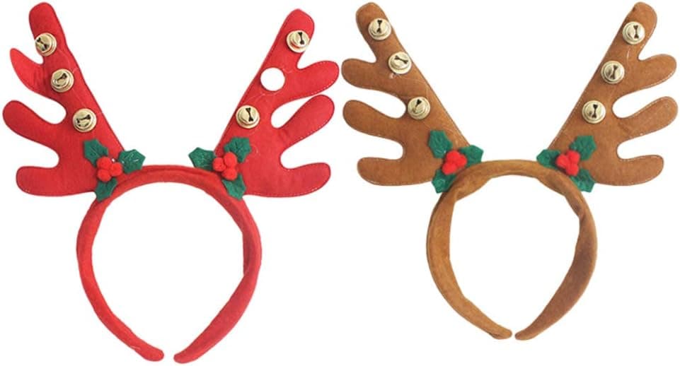 TOYMYTOY 2pcs Reindeer Antlers Headband with Bells Christmas Costumes Accessory (Red and Brown)