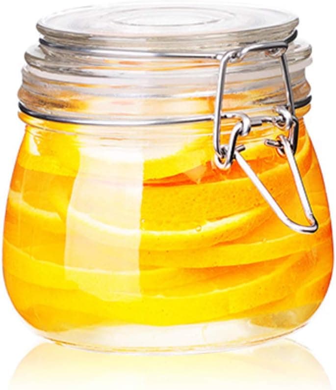 FARI Glass Storage Jars with Airtight Hinged Lid Leak Proof Gasket, Food Storage Canister Round Container for Kitchen Canning Cereal, Pasta, Sugar, Beans, Spice (1, 68 Oz)