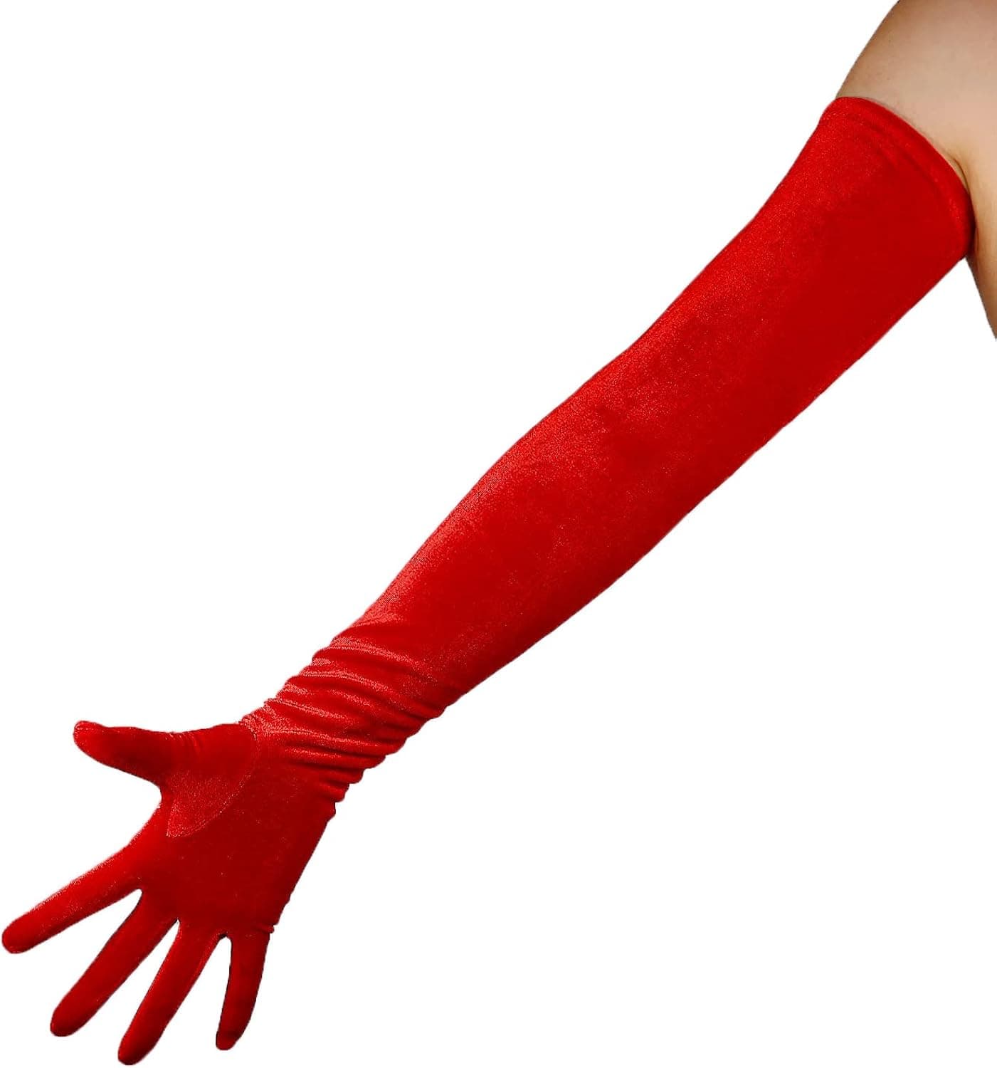 LLDLLNT Extra Long Velvet Gloves Women Red 28" Stretch Touchscreen Halloween Opera Evening Gloves