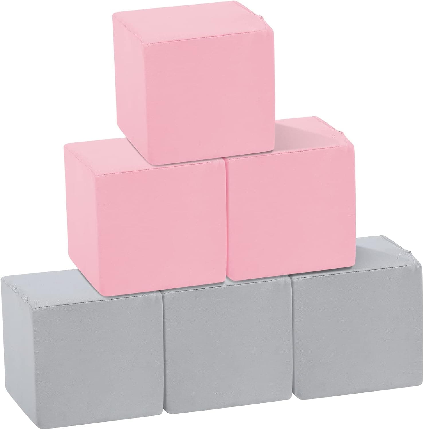 6 Pcs Toddler Foam Blocks, 5.5inch Soft Foam Cubes Blocks with Detachable Washable Cover, Soft Play Blocks for Toddlers and Kid （Light Gray/Pink）…