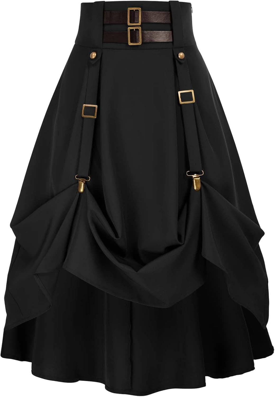 Women Goth Steampunk Skirt High Waist Stretch Midi A-Line Skirt with Pockets S-2XL