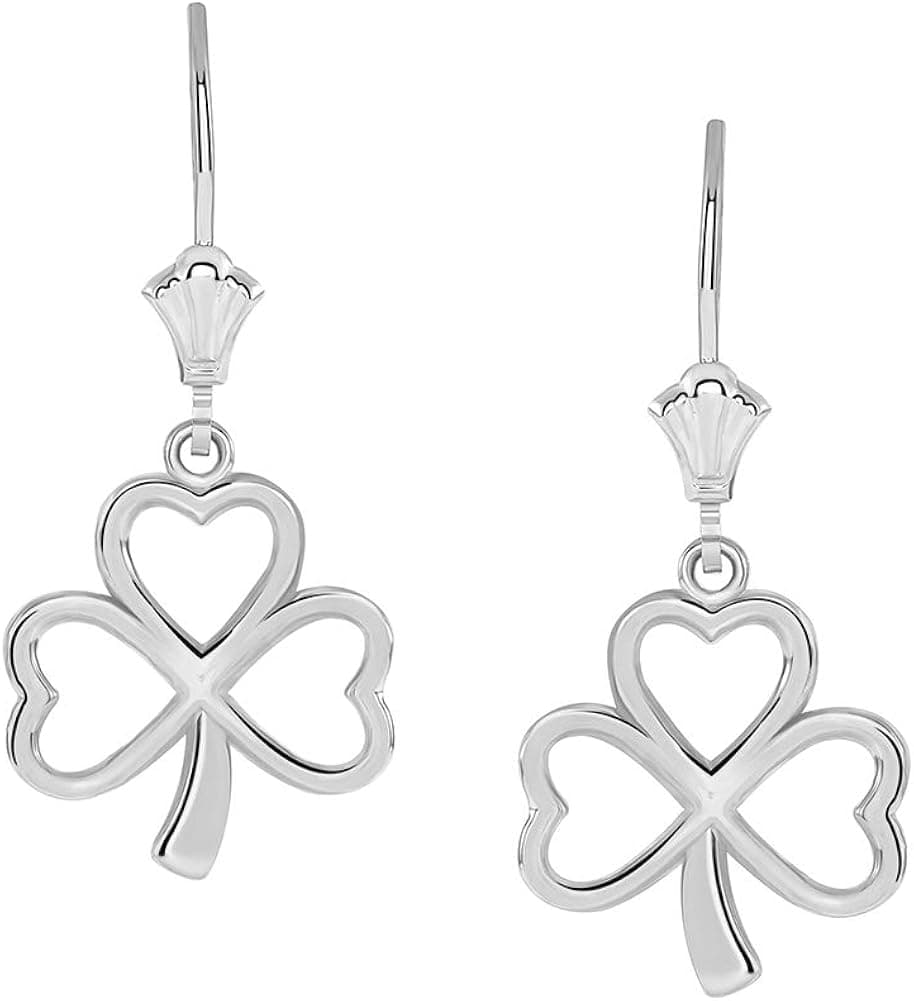 925 Sterling Silver Lucky Three Leaf Clovers Shamrock Dangle Earrings