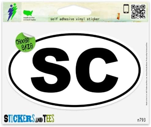 South Carolina SC White State Oval Vinyl Car Bumper Window Sticker 3" x 2"