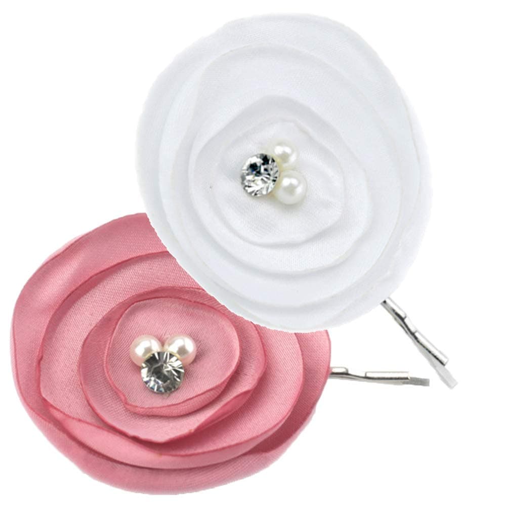 Flairs New York Artisan Flower Hairpin Hair Clip (Snow White & Peach Pink)