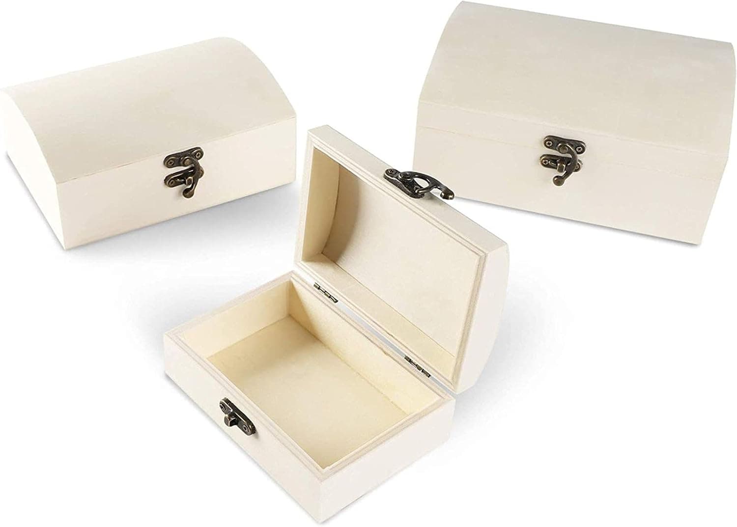 Unfinished Wood Box with Hinged Locking Lid, Wooden Jewelry Box (3 Pack)