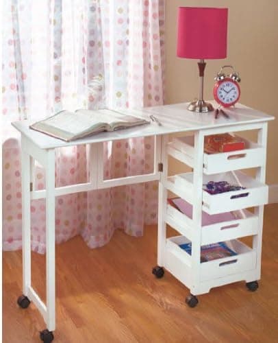 Space Saver Craft Table w Wheels - Folds Away in White