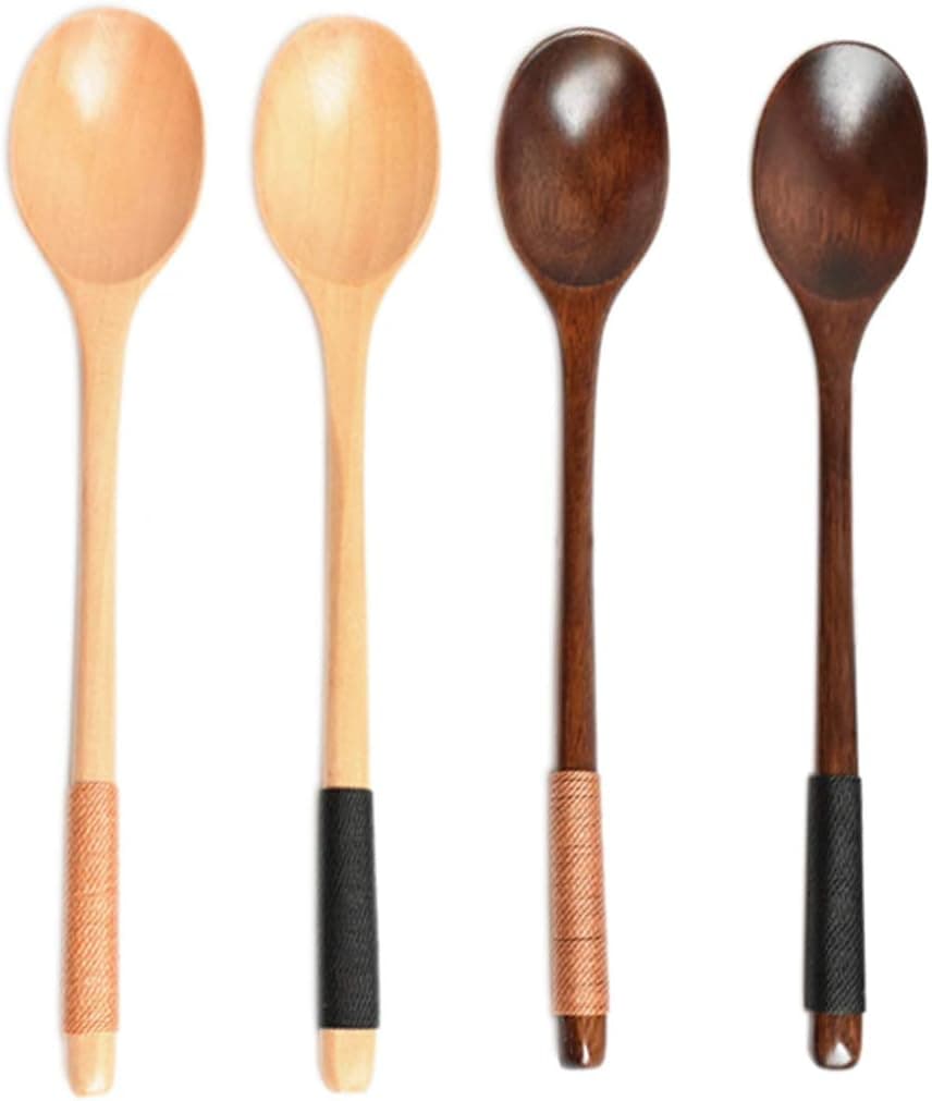 CTIGERS 9 Inch (23cm) Wood Coffee Spoons 4 Pcs Teaspoons Handmade Wood Iced Tea Spoons Long Stirring Spoon Espresso Mixing Spoons