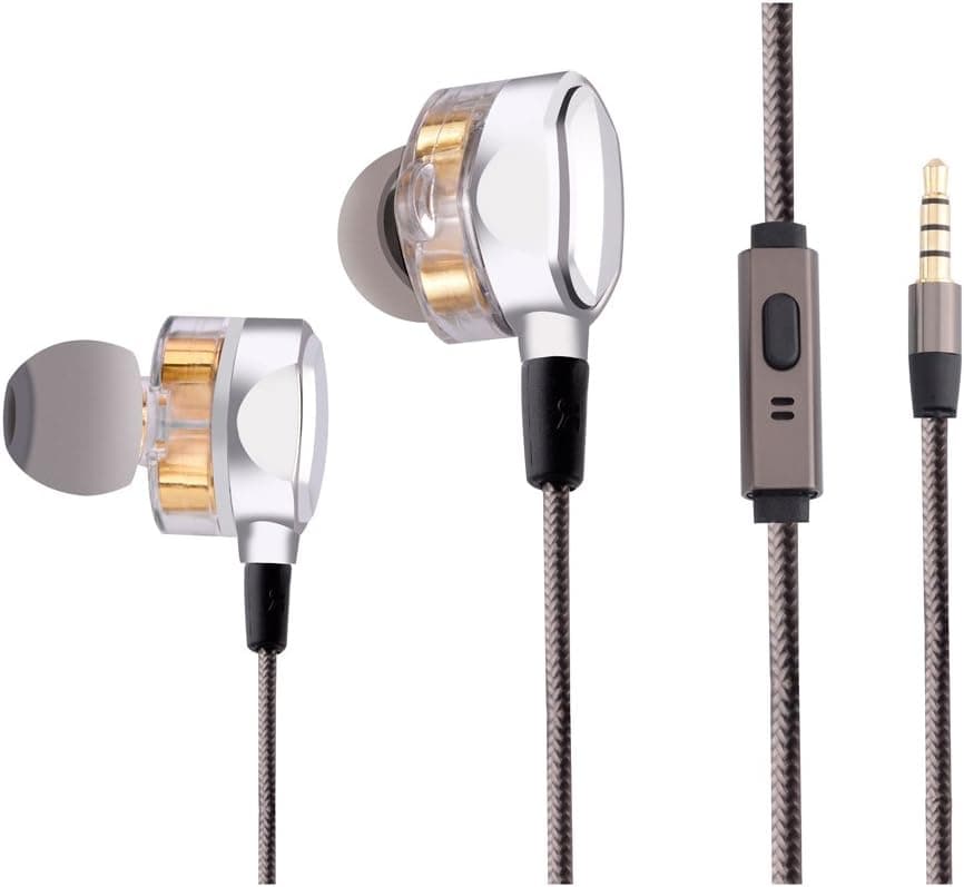 Headset,Original Doosl HiFi headset with microphone Metal In-Ear Earphones Super Bass Noise Isolating Earbuds Ergonomic Earphones for iPhones PC (silver)