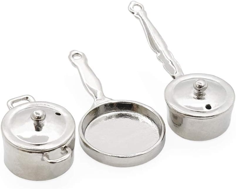 Odoria 1/12 Miniature Pots and Pans Dollhouse Cookware Accessories, Silver