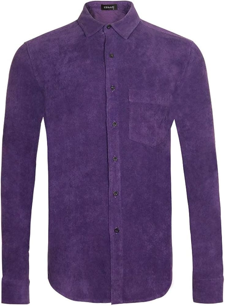 UPAAN Men's Corduroy Shirt Long Sleeve Button Down Workwear Regular Fit Casual Shirt
