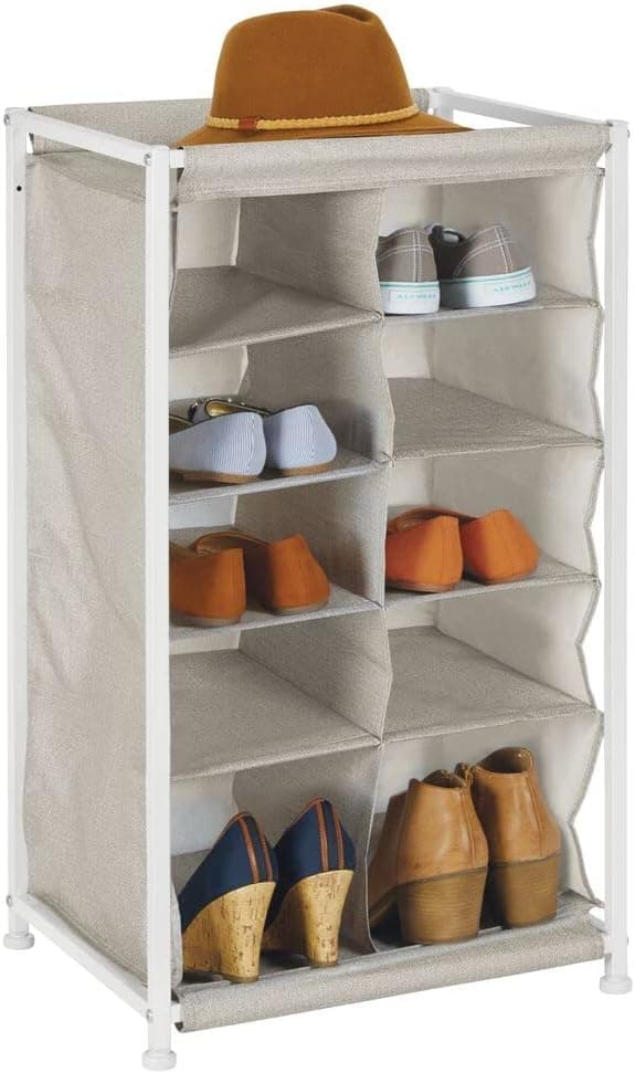 mDesign Soft Fabric Shoe Rack Holder & Organizer - 10 Cube Storage Shelf for Closet, Entryway, Mudroom, Garage, Kids Playroom - Metal Frame, Easy Assembly - Closet Organization - Linen/Tan
