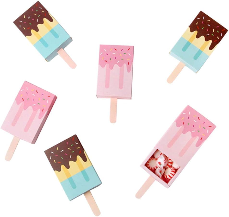 Adam Victor 3D Popsicle Design- Gift Boxes Funny Candy Box DIY Lovely Party Favor& Mini Goody Boxes for Kids, 12 Pack, 2 Colors( Pink and Blue)