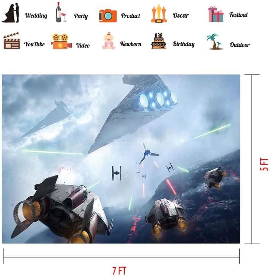 Planck 7x5ft Spaceships Laser Missile Star Background Aircraft Battle Wars Backdrop for Photography Photo Studio for Children's Birthday Themes Party Cake Table Decorations Video Studio Props