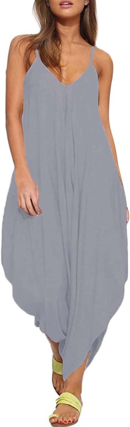 Auxo Women Jumper Harem Jumpsuit V Neck Summer Romper One Piece Jumpsuit Playsuit