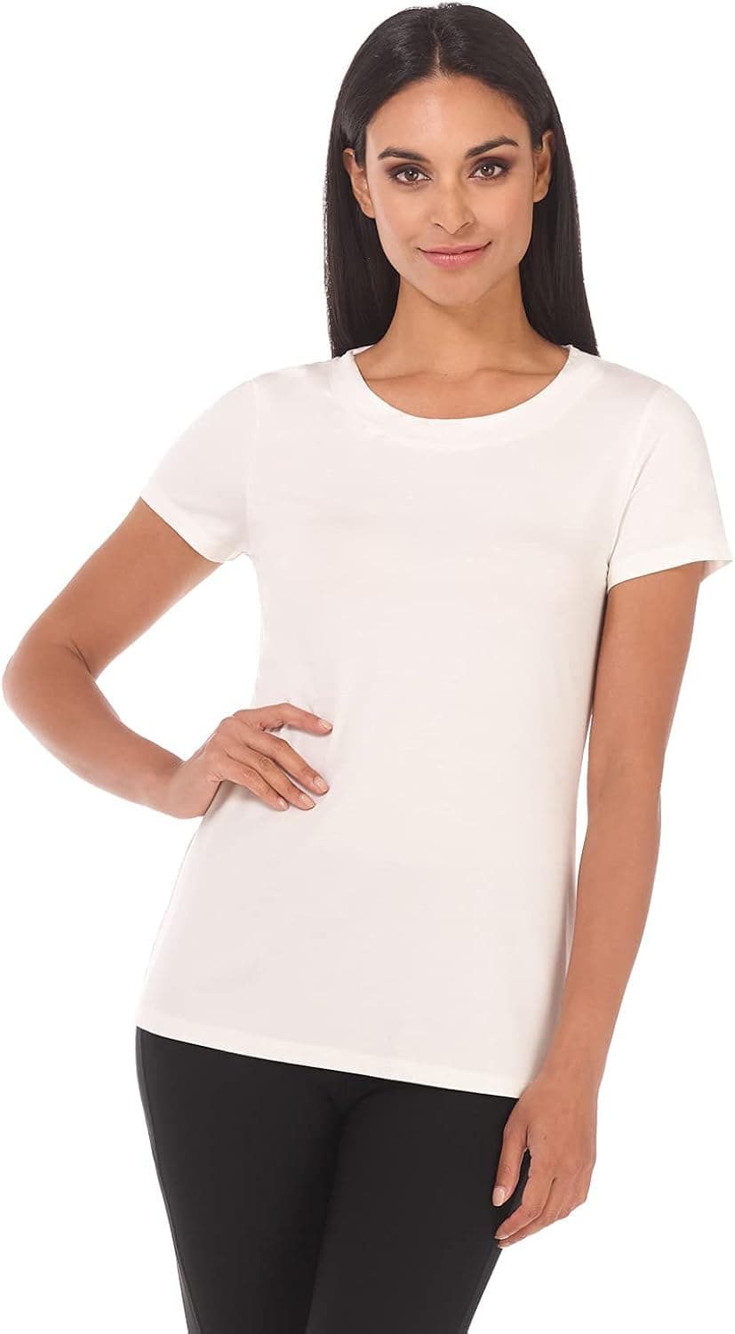 Rekucci Women's Perfectly Soft Basic Fitted Short Sleeve Scoop Neck T Shirt