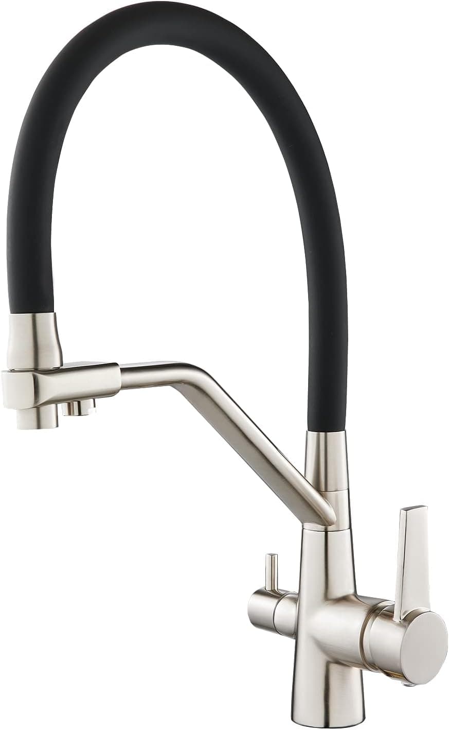 MENATT 3 Way Kitchen Faucet with Drinking Water Faucet, 3 in 1 Water Filter Faucet Kitchen Sink Faucet with Pull Out Sprayer, Brushed Nickel