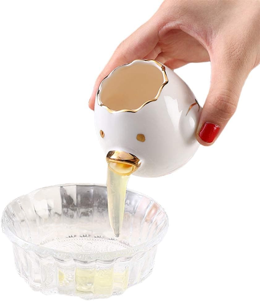 FGUYLH Egg yolk Egg White separator, Cute Cartoon ceramics Egg Separator filters Household baker baking cake auxiliary kitchen tool Portable -white