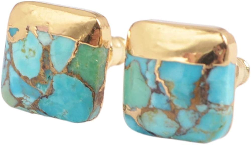 ZENGORI 1 Pair Gold Plated Copper Natural Turquoise Post Stud Earrings for Women