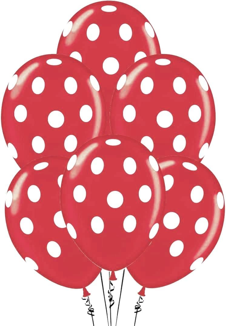 PMU Polka Dot Balloons PartyTex 11 Inch Premium Red with All-Over print White Dots Pkg/25
