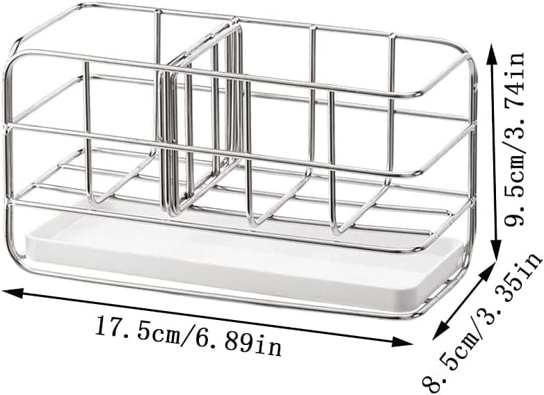 SUNFICON Sink Caddy Sponge Holder w Drip Tray Adhesive Sink Caddy Stainless Steel Rust Proof No Drilling Countertop Sponge Brush Soap Organizer Rack Basket Kitchen Bathroom