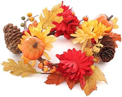 Factory Direct Craft Fall Artificial Mum and Pumpkin Candle Ring for Decorating and Embellishing