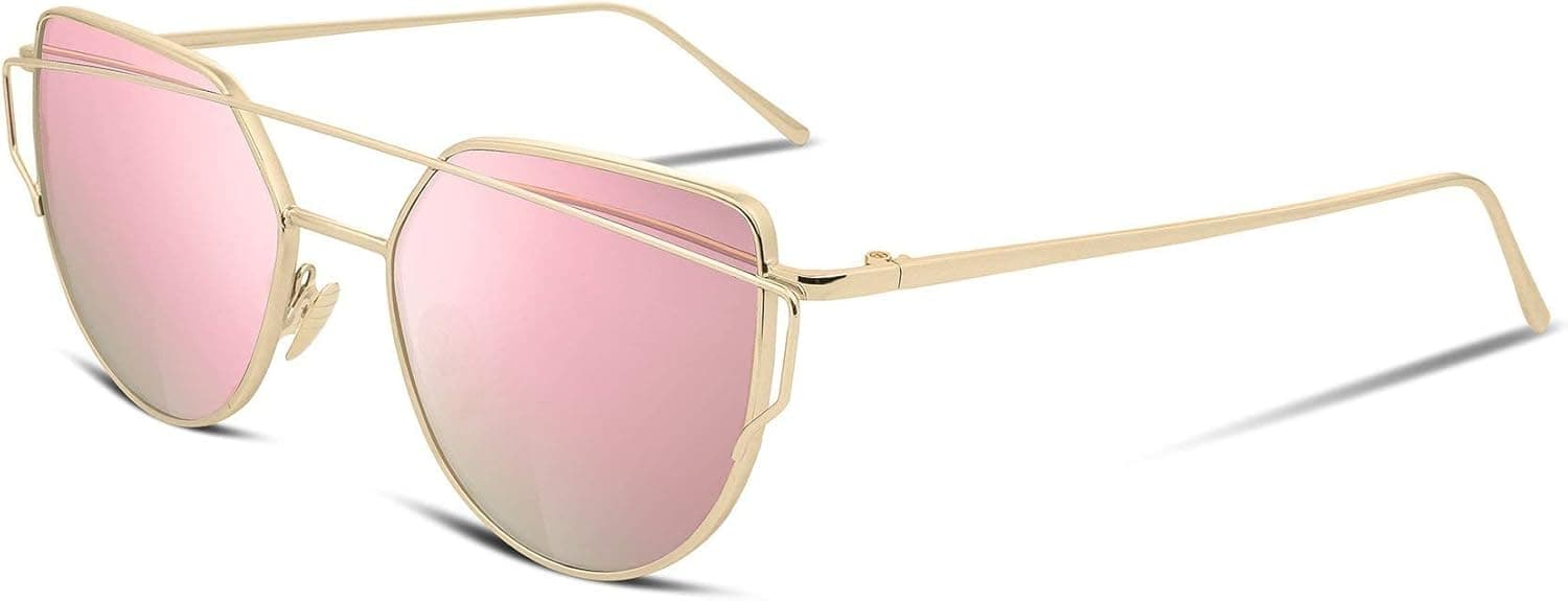FEISEDY Cat Eye Fashion Metal Frame Mirrored Flat Lenses Women Sunglasses B2206