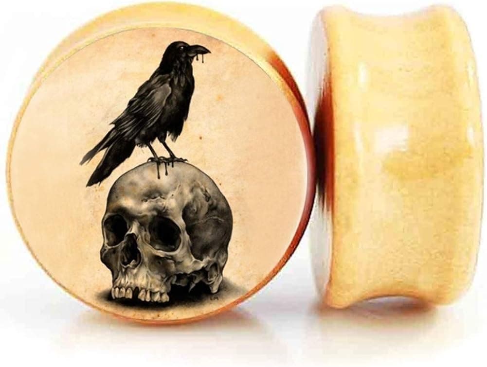 SERYNOW Wood Ear Gauge Plugs Ear Stretcher Expander 8mm-25mm Skull Double Flared Saddle Plugs Piercing Jewelry…