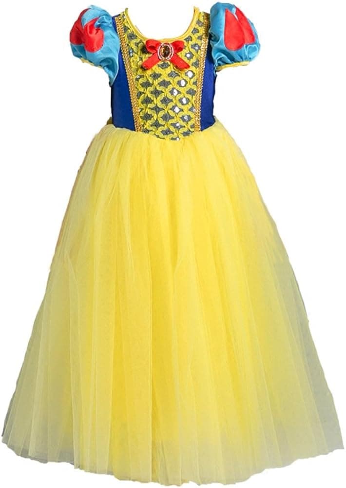 SIZANI Girls Snow White Costume Princess Dress Up, Retro Queen Dresses for Little Girl Party Role Play 2-10T