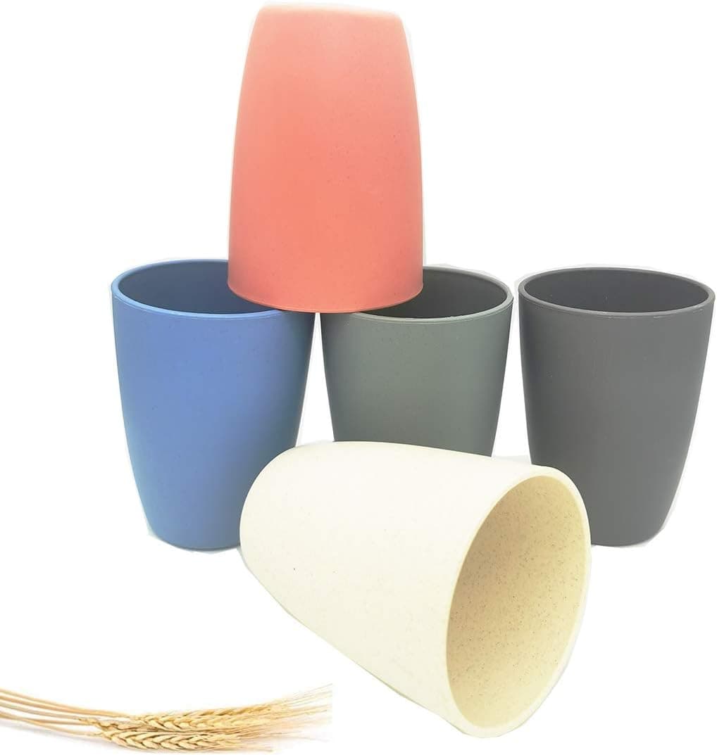 Choary Eco-friendly Unbreakable Reusable Drinking Cup for Adult(12 OZ), Wheat Straw Healthy travel Tumbler Set 5-Multicolor, Dishwasher Safe