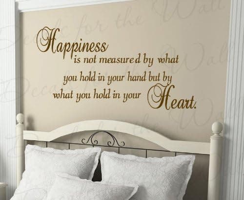 Happiness is Not Measured by What You Hold in Your Hand but Heart - Inspirational Motivational Inspiring - Large Wall Decal Decor, Saying Lettering, Vinyl Quote Design Sticker, Art Letters Decoration