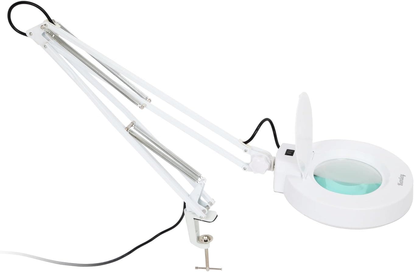 Kenley 56 LED Light Magnifying Lamp Workbench Light - 5 Diopter Magnifier 5-inch Lens - Desk Clamp - Adjustable Swivel & Swing Arm