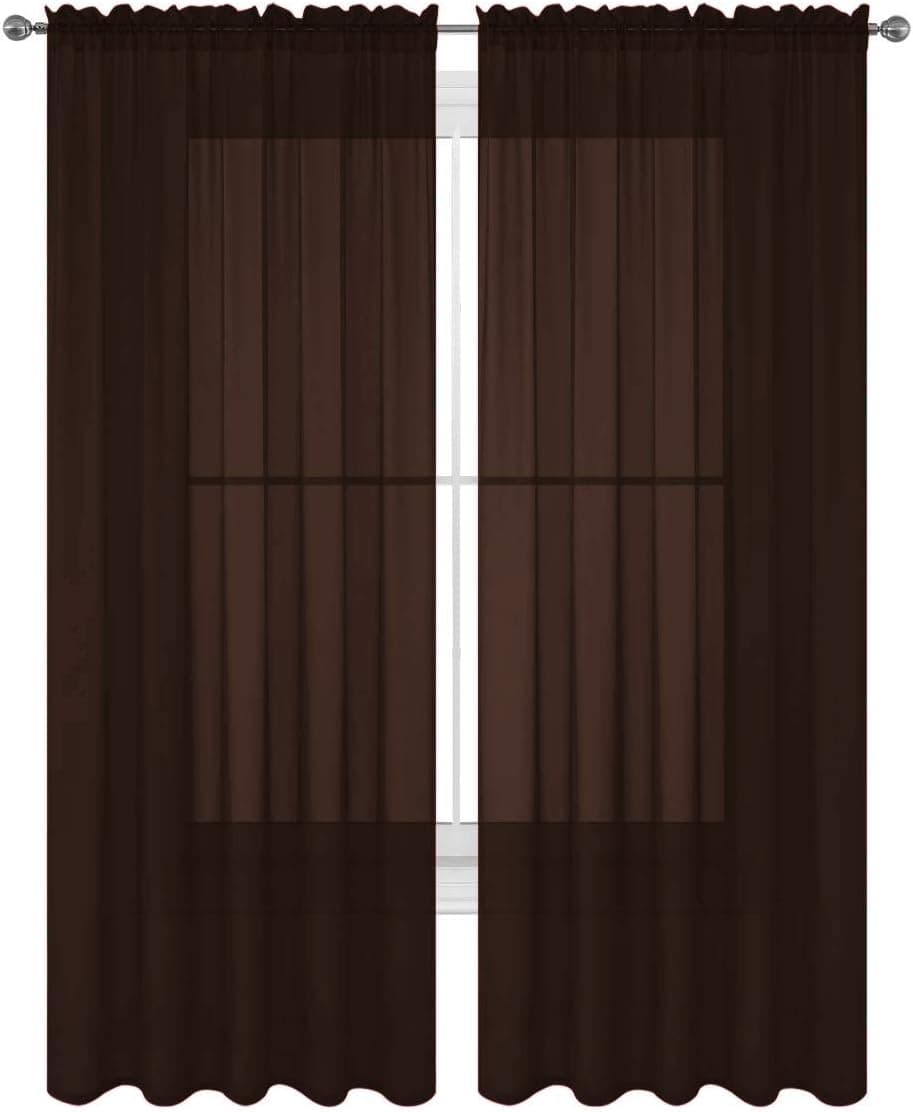 Decotex 2 Piece Solid Elegant Sheer Curtains Fully Stitched Panels Window Treatment Drape (54" X 108", Chocolate)