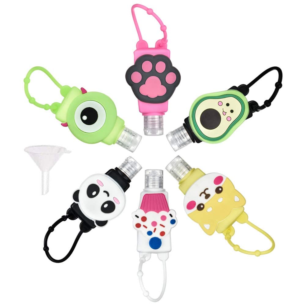 Empty Kids Hand Sanitizer Bottle With Silicone Case,6 Pcs 30ml/1oz Keychain Carrier Travel Bottles Holder Portable Containers For Liquid,Soap,Lotion